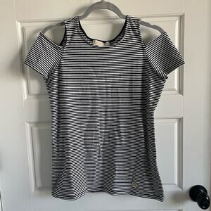 MICHAEL KORS Women’s Small S Shirt Top Blouse Cold Shoulder Short Sleeve Striped